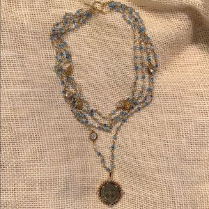 Virgins Saints & Angels blue three chain necklace